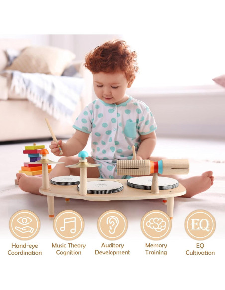 Juego de Batería de Madera 8 en 1 para Niños 1-3 Años