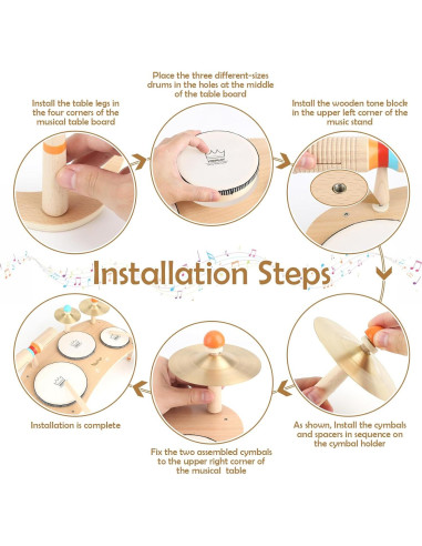 Juego de Batería de Madera 8 en 1 para Niños 1-3 Años