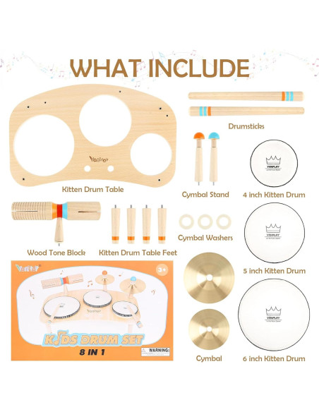 Juego de Batería de Madera 8 en 1 para Niños 1-3 Años