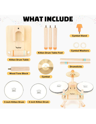 Juego de Batería de Madera 8 en 1 para Niños 1-3 Años