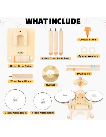 Juego de Batería de Madera 8 en 1 para Niños 1-3 Años