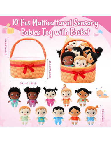 Set de 10 Muñecas de Peluche Multiculturales HyDren 15cm
