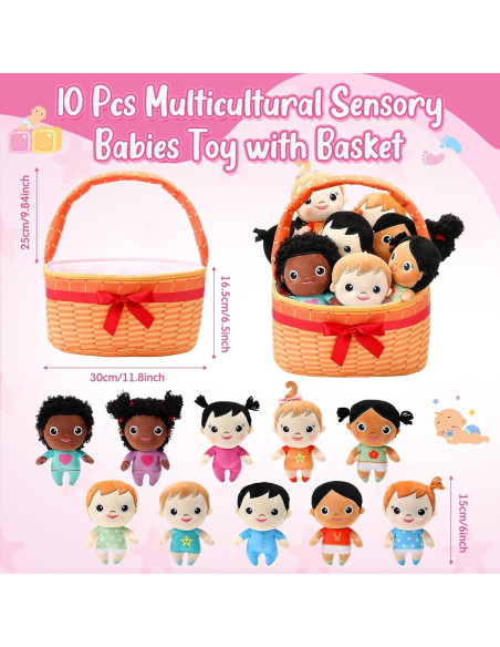 Set de 10 Muñecas de Peluche Multiculturales HyDren 15cm