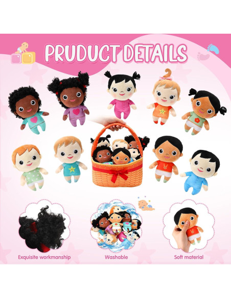 Set de 10 Muñecas de Peluche Multiculturales HyDren 15cm