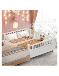 Cama Plataforma Montessori ASKVDL Completo Madera Blanca 200x147cm