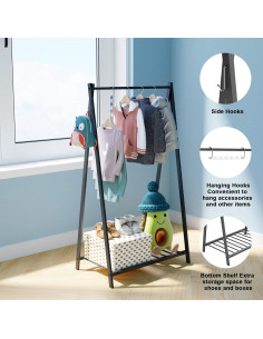 Rack de Ropa para Niños Bestier de Acero 116.8 cm con Estante 2