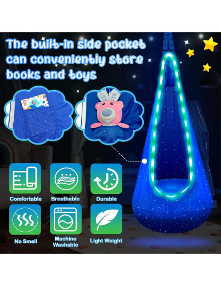 Columpio Pod Iluminado FNZU para Niños - Azul, Silla Hamaca
