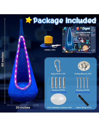 Columpio Pod Iluminado FNZU para Niños - Azul, Silla Hamaca
