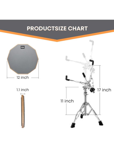 Set de Pad de Práctica para Batería G.D 12" con Soporte y Accesorios