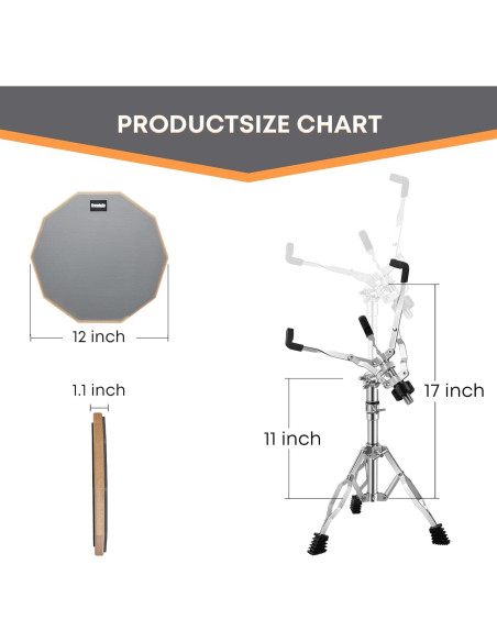 Set de Pad de Práctica para Batería G.D 12" con Soporte y Accesorios