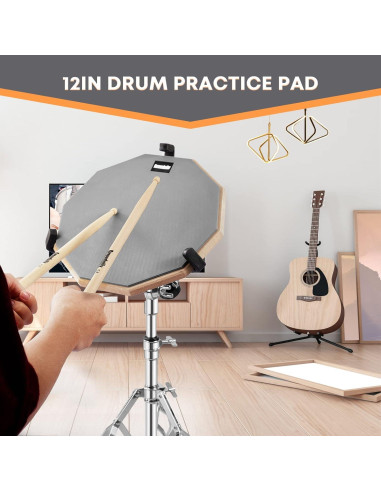 Set de Pad de Práctica para Batería G.D 12" con Soporte y Accesorios