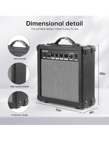 Amplificador de guitarra eléctrica 20W portátil con auriculares - Negro