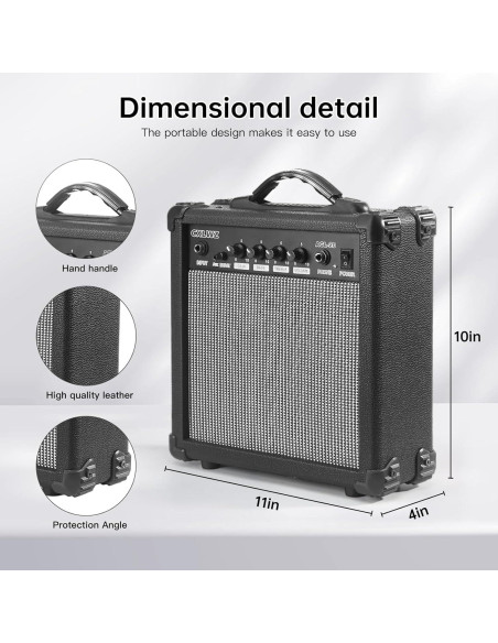Amplificador de guitarra eléctrica 20W portátil con auriculares - Negro