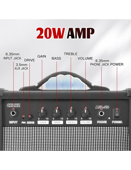 Amplificador de guitarra eléctrica 20W portátil con auriculares - Negro