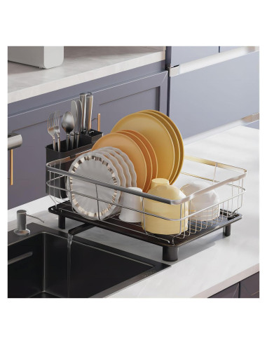 Escurridor de Platos AIDERLY de Acero Inoxidable Negro con Drenaje