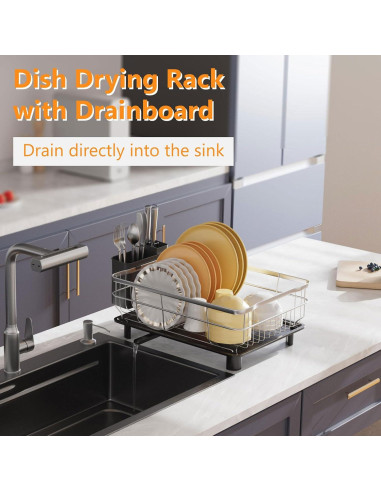 Escurridor de Platos AIDERLY de Acero Inoxidable Negro con Drenaje