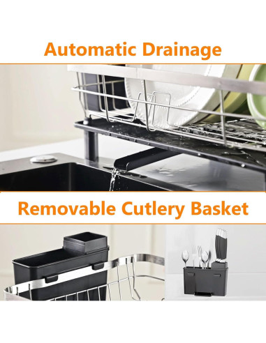 Escurridor de Platos AIDERLY de Acero Inoxidable Negro con Drenaje