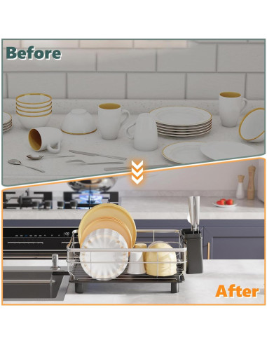 Escurridor de Platos AIDERLY de Acero Inoxidable Negro con Drenaje