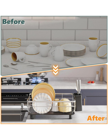 Escurridor de Platos AIDERLY de Acero Inoxidable Negro con Drenaje