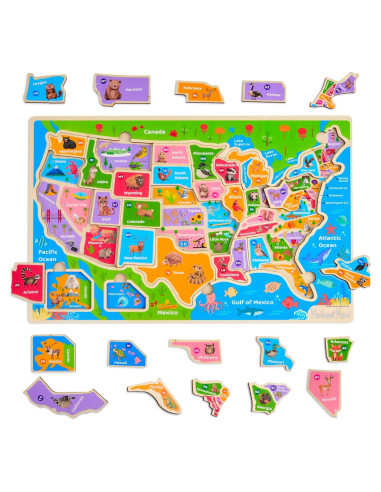 Rompecabezas de Madera Montessori Mama Mapa de EE. UU. 37.6x25.4cm