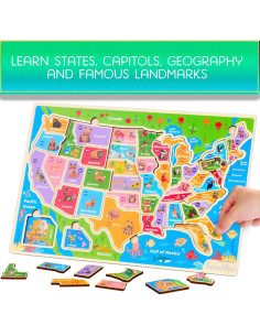 Rompecabezas de Madera Montessori Mama Mapa de EE. UU. 37.6x25.4cm 2