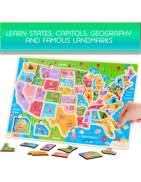 Rompecabezas de Madera Montessori Mama Mapa de EE. UU. 37.6x25.4cm