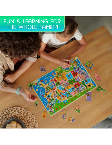 Rompecabezas de Madera Montessori Mama Mapa de EE. UU. 37.6x25.4cm