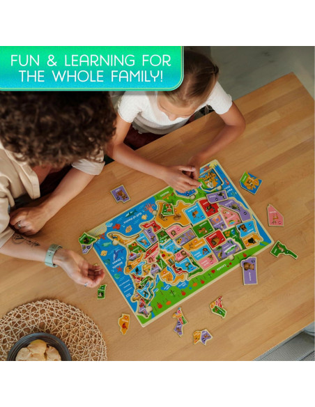 Rompecabezas de Madera Montessori Mama Mapa de EE. UU. 37.6x25.4cm