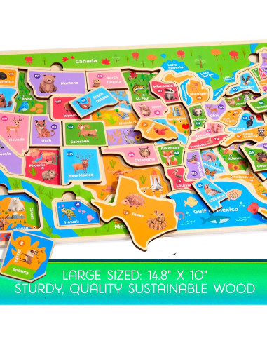 Rompecabezas de Madera Montessori Mama Mapa de EE. UU. 37.6x25.4cm