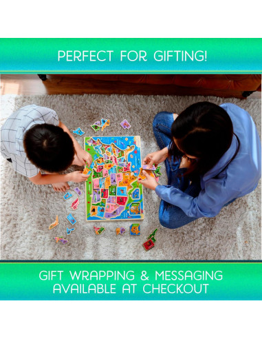 Rompecabezas de Madera Montessori Mama Mapa de EE. UU. 37.6x25.4cm