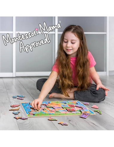 Rompecabezas de Madera Montessori Mama Mapa de EE. UU. 37.6x25.4cm