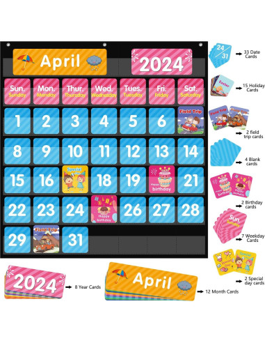 Calendario Educativo REGELETO 44 Bolsillos Negro 63.5x61cm