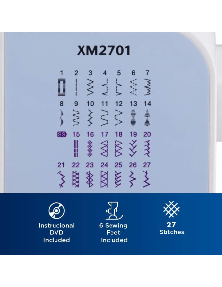 Máquina de Coser Brother XM2701 con 27 Puntadas y Estuche Duro Máquina de Coser Brother XM2701 con 27 Puntadas y Estuche Duro