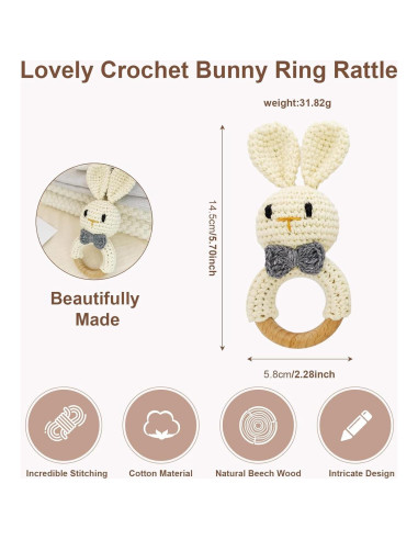 Sonajero de Conejo de Crochet AVENLAND - Juguete Suave para Bebé