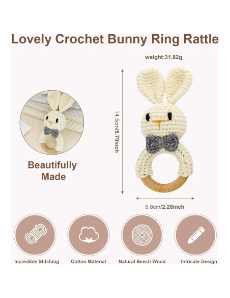 Sonajero de Conejo de Crochet AVENLAND - Juguete Suave para Bebé
