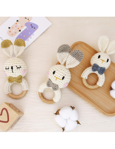 Sonajero de Conejo de Crochet AVENLAND - Juguete Suave para Bebé