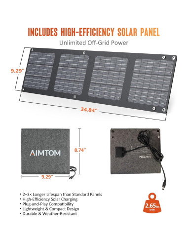 Estación de Energía Portátil AIMTOM SPS200 200W con Panel Solar 30W
