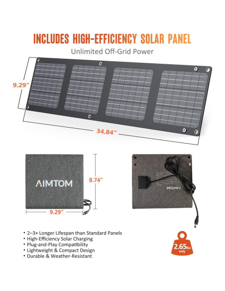 Estación de Energía Portátil AIMTOM SPS200 200W con Panel Solar 30W