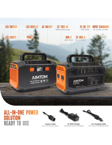 Estación de Energía Portátil AIMTOM SPS200 200W con Panel Solar 30W