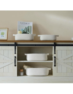 Juego de 5 Cestas de Almacenamiento Rectangulares Luxury Little - Algodón Blanco 2