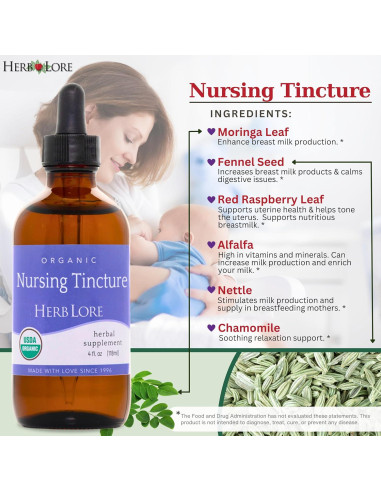 Tintura Orgánica de Lactancia Herb Lore 118 ml - Moringa y Hinojo