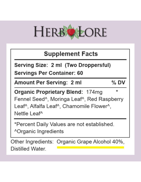 Tintura Orgánica de Lactancia Herb Lore 118 ml - Moringa y Hinojo
