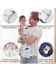 Saco de Dormir para Bebés PHF Algodón Orgánico 6-12 Meses Dinosaurio 2