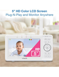 Monitor de Bebé VTech VM5263 Video y Audio 5" HD Blanco 2