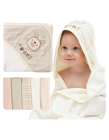 Juego de Toallas con Capucha Smluckyg 6 Piezas Algodón Orgánico