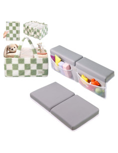 Conjunto Almohadilla Rodillas y Codos Toodly + Cesta Pañales Cuadros