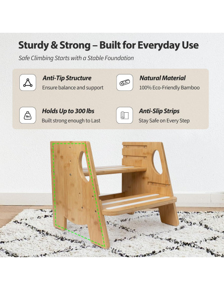 Escalera de 2 Pasos Ajustable Rose and burlap - Bambú Antideslizante