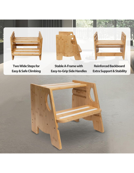 Escalera de 2 Pasos Ajustable Rose and burlap - Bambú Antideslizante