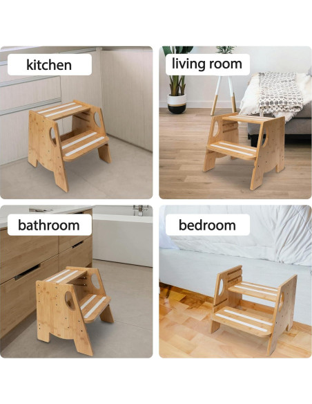 Escalera de 2 Pasos Ajustable Rose and burlap - Bambú Antideslizante