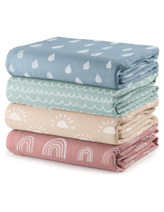 Mantas de Muselina Comfy Cubs Pack de 4 - 119 cm Suaves para Bebés